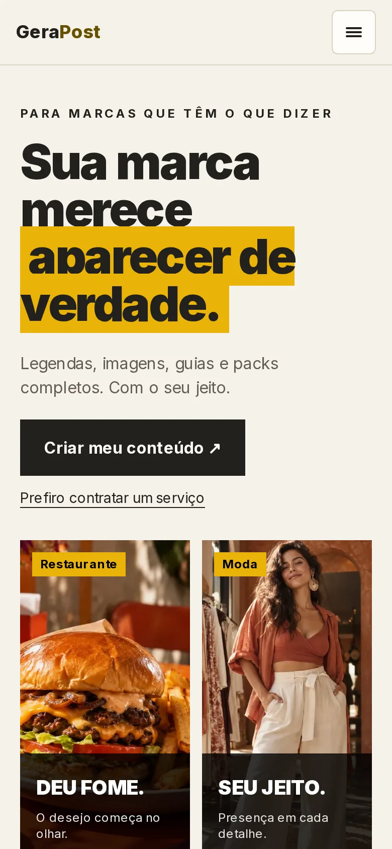 Site do GeraPost aberto no celular