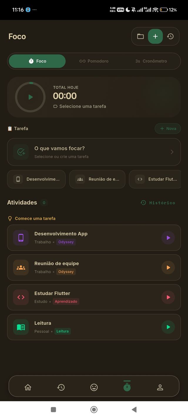 Tela real do aplicativo Odyssey Mood Tracker no Android